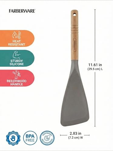 Farberware Pro Spoonula with Grey and White Speckle Design - Beechwood Handle with Hang Hole - Flexible Scraper Spoon for Mixing, Scraping, and Serving in Kitchen - color: Gray