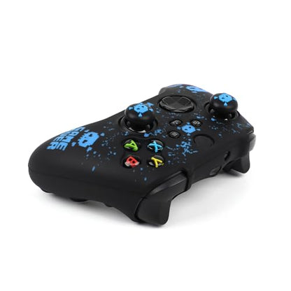 Pixelated Skull Controller Skin Compatible with Xbox Series X Wireless Controller, RALAN Protector Case， Customised Thumb Grips Cap - color: Pixelated Skull Black Blue