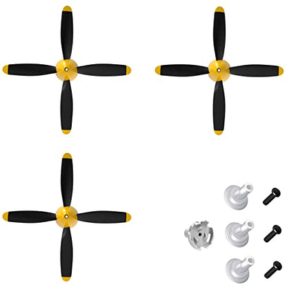 3 Sets Rc Plane 4-Blade Propeller with Propeller Savers and one Adapters for VOLANTEXRC 761-11 761-12 761-13 P40 BF109 P51 F4U T28 Airplane - size: 4blade