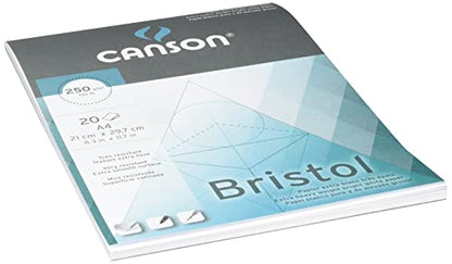 CANSON Illustration Bristol 250gsm A4 Satin Card Pad 20 Sheets Extra White - size: A4 - 21x29.7cm