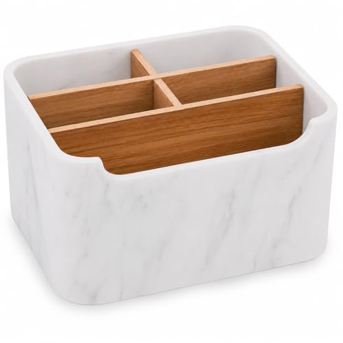 Remote Control Holder, Desk Organizer with Removable Dividers,White - color: MARBLE, size: 1 Pack