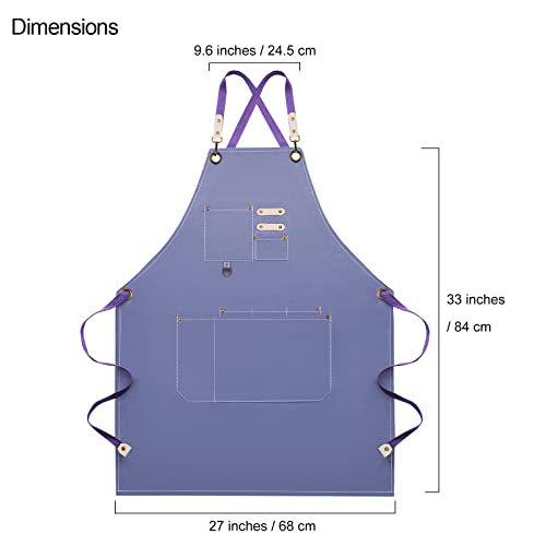 Dulabi Apron, Adjustable Chef Apron for Women and Men with Large Pockets, Cooking Kitchen Apron with Back Straps - color: Purple