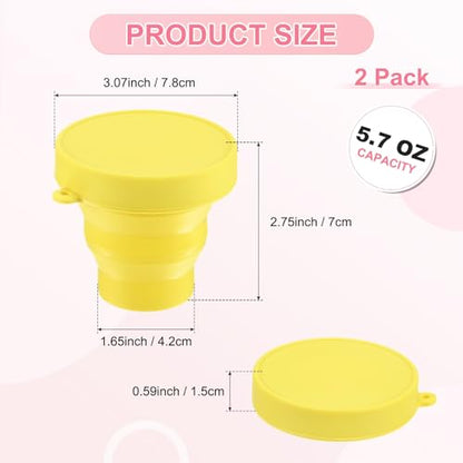 M METERXITY 2 Pack Collapsible Travel Cup, 5.7oz(170ml) Silicone Portable Foldable Water Cup Bottle for Travel/Camping/Hiking, Reusable [Yellow] - color: Yellow