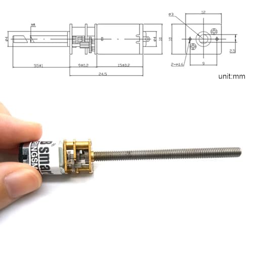 BRINGSMART Threaded Shaft M4 55mm DC Gear Motor 3V 6V 12V N20 Mini Reducer - size: 12V 200rpm