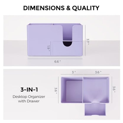 SKYDUE Small Desk Organizer with Sticky Notes Holder,Pen Holder for Deskc - color: Purple