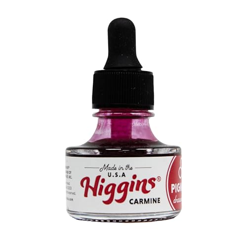 Higgins Carmine Pigmented Drawing Ink - for Artists and Students - 1 oz. Glass Bottle (HIG44655) - color: Carmine