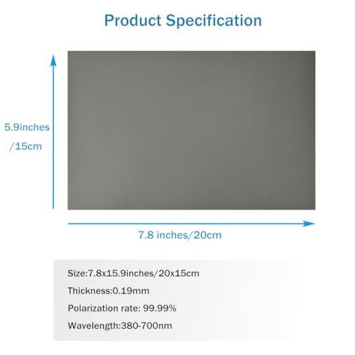 Polarized Film Sheets 3 PCS 7.8x5.9in/ 20x15cm Polarizer Linear Polarizing Filter Non-Adhesive for Educational Physics Photography Lighting