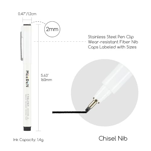MEEDEN Micro Fineliner Drawing Pens: 2mm Chisel Nib, 6 Pack, Black Ink - style: 2mm Chisel Nib