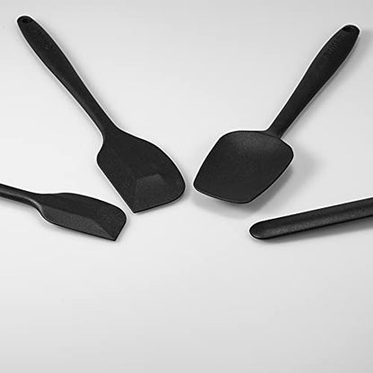 4-Piece Silicone Spatula Set with Stainless Steel Core, Black - color: Black