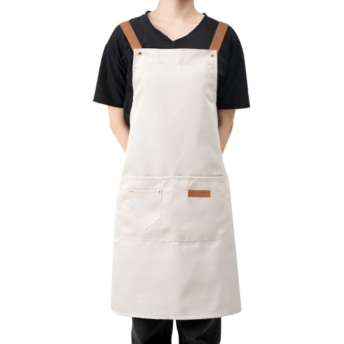 DILLMAN Art Aprons for Men Women H Back Straps Chef Apron with Pockets - color: White