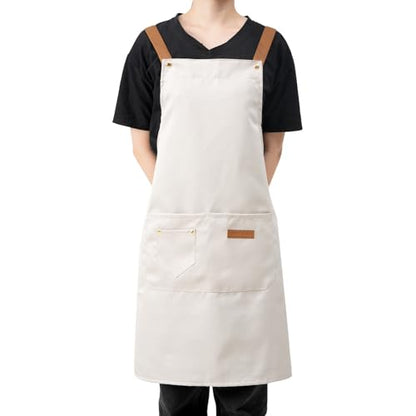 DILLMAN Art Aprons for Men Women H Back Straps Chef Apron with Pockets - color: White