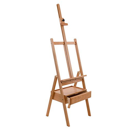 U.S. Art Supply Large Wooden H-Frame Easel with Storage Drawer & Shelf