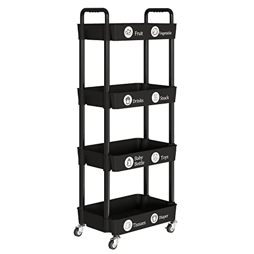4 Tier Rolling Cart with Wheels, Utility Storage Carts,Black - color: Black, size: 4-Tier