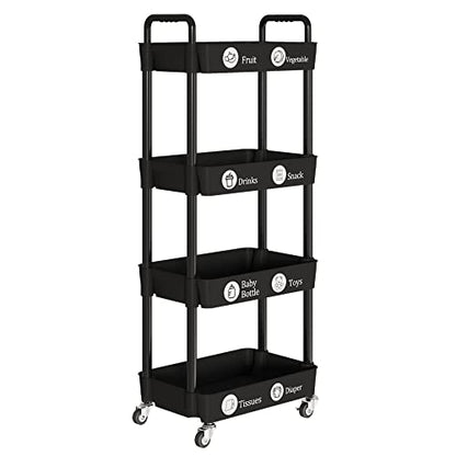 4 Tier Rolling Cart with Wheels, Utility Storage Carts,Black - color: Black, size: 4-Tier