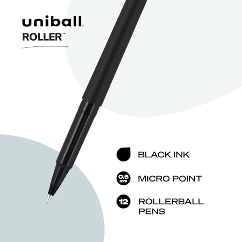 uniball™ Roller Rollerball Pens, Micro Point (0.5mm), Black, 12 Pack - size: 1 Count (Pack of 12)