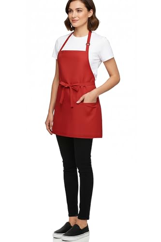 BOHARERS Kitchen Cooking Apron Unisex Adjustable chef apron with 3 pockets, 1 Pack Red - color: 01 Pack Red