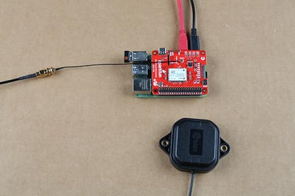 SparkFun GPS-RTK Dead Reckoning pHAT for Raspberry Pi, 3D IMU Sensor, Wheel Ticks, a Vehicle Dynamics Model, Correction Data, and GNSS Measurements. Dimensions: (2.56" x 2.22")