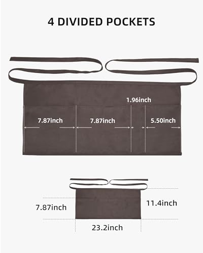 Argstar 2 Pack Server Apron with 4 Pockets, Waitress Waiter Waist WaterDrop Resistant Short Aprons - color: Grey