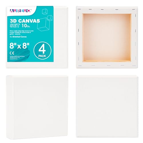AUREUO 8x8 Inch Gallery Wrapped Canvas 1.5 Inch Depth 4 Pack - size: 8"x8" Gallery
