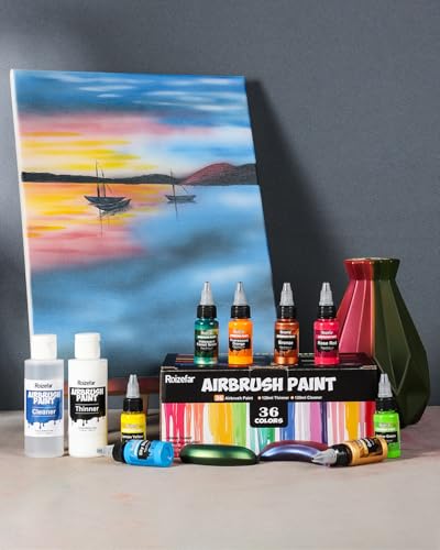Roizefar Airbrush Paint, 36 Colors with 4.05 fl oz Thinner & Cleaner