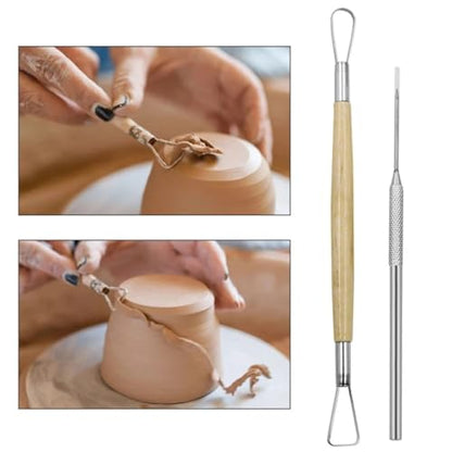 Evwoge 8-Piece Pottery Tool Set, Wooden Clay Sculpting Tools with Sponge, Wire Cutter and Modeling Tools for Ceramics
