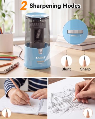 AFMAT Electric Pencil Sharpener, Plug-in Pencil Sharpener for 6-12mm Pencil - color: Cyan