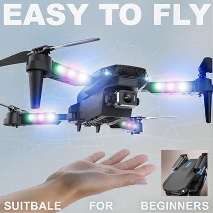 BEZGAR LED Lights Drone with Camera for Adults and Kids Beginners, Black - color: Black