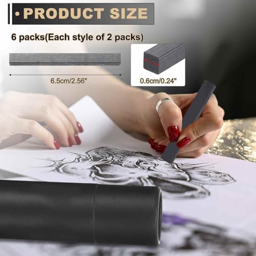 MECCANIXITY Compressed Charcoal Sticks, 4B/6B/8B Grade Square Vine Charcoal Sticks Set Art Supplies for Painting Drawing Sketching Shading Artists Beginners(Pack of 6) - style: 4B/6B/8B