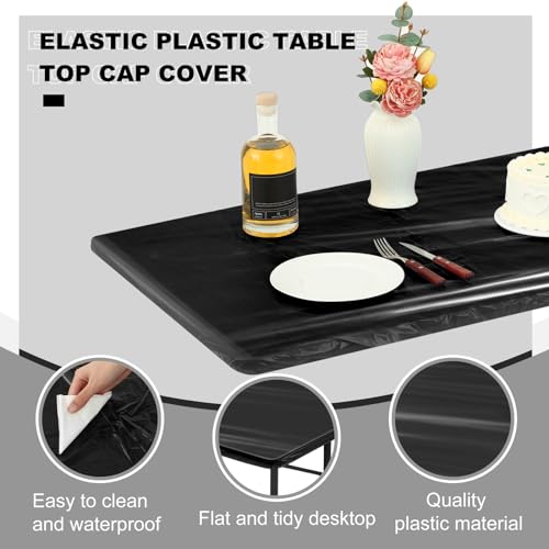 Boao 12 Plastic Elastic Fitted Tablecloths, 8 Ft, 96 x 30 Inch, Black - color: Black, size: 8 Ft, 96 x 30 Inch