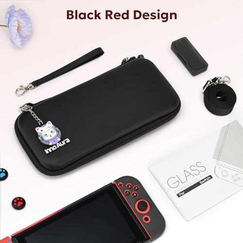 innoAura Switch Case, Switch Accessories Bundle with Switch Carry Case, Switch Case Cute, Switch Screen Protector, Switch Game Case, Switch bag black gradient, Suitcase set - color: Switch Black-red Gradient