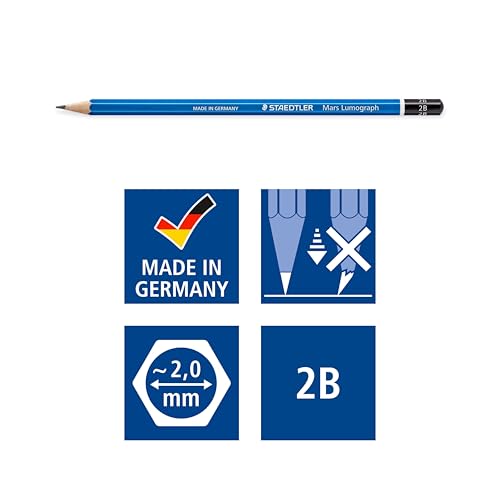 STAEDTLER Mars Lumograph 2B Graphite Art Drawing Pencil, 6 Pencils - size: 6 Count (Pack of 1)
