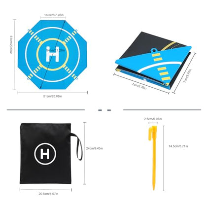 Drone Landing Pad Portable Foldable with Night Vision,20in Double-Sided Waterproof Helipad for DJI Mavic 3/Mini 4K/Air 3S/Neo/Flip/Avata 2 RC Drones Helicopter, Drone Landing Pad Accessories - color: 20in-blue