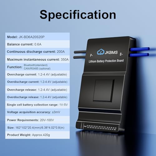 JKBMS JK-BD6A20S20P 8S-20S 200A LiFePO4 BMS, 0.6A Active Balance - size: JK-BD6A20S20P