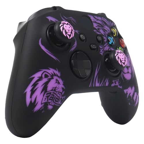 Lion Skin Compatible with Xbox Series X Wireless Controller, RALAN Protector Case， Customised Thumb Grips Cap - color: Lion Black Purple