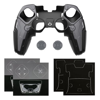 PlayVital for ps5 Edge Controller Silicone Cover Skin - Stellar Mecha Anti-slip Grip Protector for ps5 Edge Controller with Joystick Cap & Sticker, Shockproof Case - Black & Gunmetal Gray - color: Black & Gunmetal Gray
