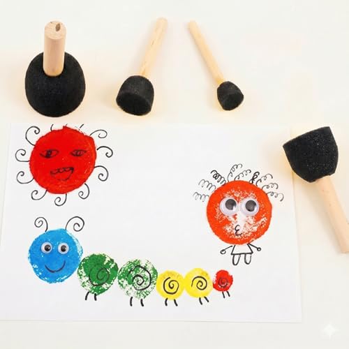 WAFJAMF 60 Pcs Round Sponges Brush Set 4 Sizes DIY Painting Tools Black - color: Black