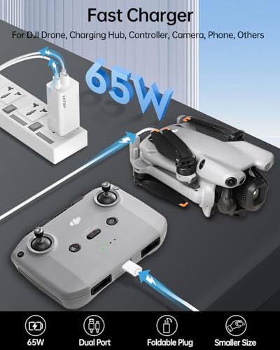 LKTOP 65W Fast USB-C/A Charger for DJI Mini,Air,Mavic,Flip,Neo Series Drone