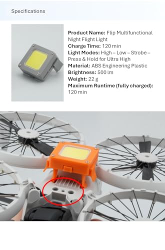 Flip Multifunction Night Flight Light Accessory, 900LM High-Brightness LED Light for DJI Flip Drone, Adjustable Angle, High/Low/Strobe Modes, Up to 120 Min Runtime, Premium LED Beads