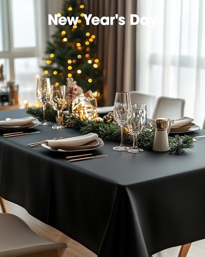 Pureegg Plastic Table Cloth Disposable 6 Pack, 54 x 108 Inch, Black - color: Black, size: 54" X 108" Rectangle