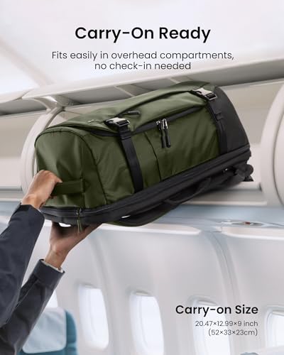 tomtoc Travel Backpack 40L, TSA Carry On Bag Flight Approved, PFAS Free - color: Green-ripstop, size: 40L