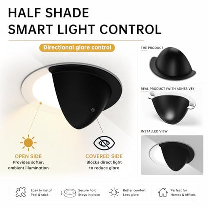 1 Pack 6 Inch Anti-Glare Can Light Cover, Black Half Shade - color: Black, size: 6 Inch