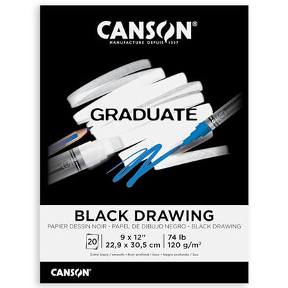 Canson Graduate Drawing Paper Pad, Black, 9x12 in - color: Black Paper, size: 9x12 inch