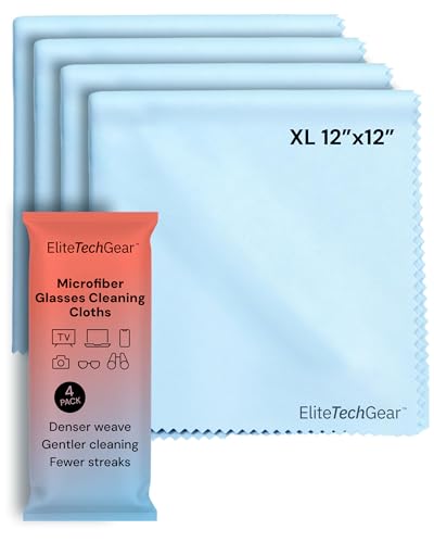 Elite Tech Gear Microfiber Cleaning Cloths for Glasses & Screens, 4-Pack - color: Blue, size: 12'' x 12'' (Pack of 4)