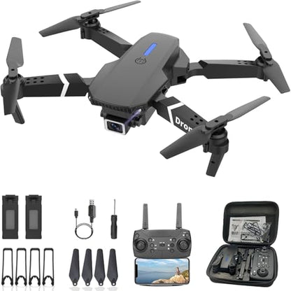 ikaufen E88 Drone No screen control, Camera for Adults RC Drone With 720P HD Dual Camera WiFi FPV Foldable Quadcopter Aircraft +2 Battery (E88 No screen control+ 2 Battery) - size: E88 Dual Camera No Screen Control + 2 Battery