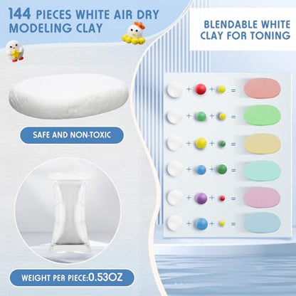 Winnerwhy 144 Pcs Total 76oz Air Dry Clay Soft Non-Toxic, White - color: White