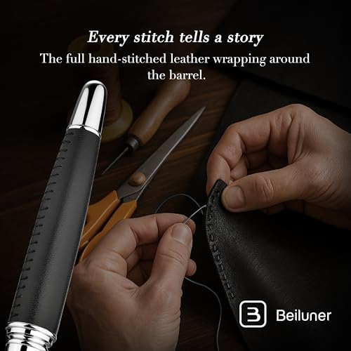 BEILUNER 318 Luxury Personalized Pen, Hand-Stitched Premium Black Leather - color: ,Black(Personalized)
