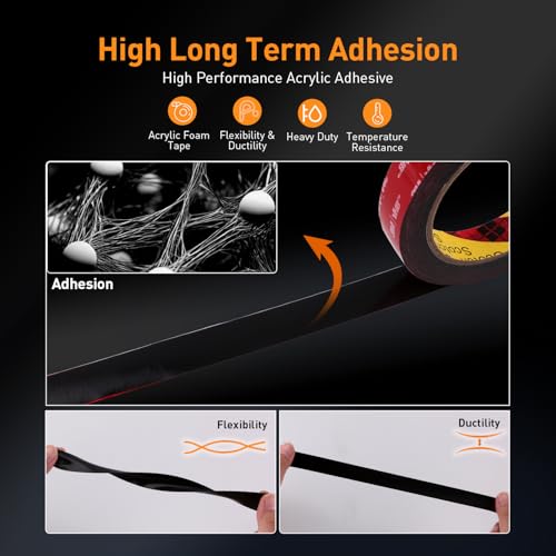 3M Double Sided Tape, Heavy Duty, 1/2” x 18Ft, 5925, Black - color: Black, size: 1/2" x 18Ft