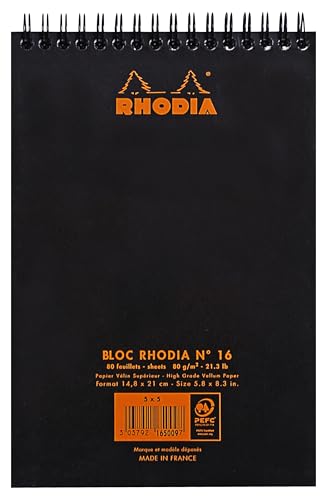 Rhodia Wirebound Pad 6X8.25 Black Grid - color: Black, size: A5, style: Square