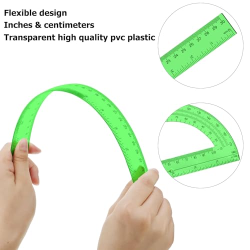 2 Packs 12 Inch Clear Ruler and 6 Inch Protractor Set,Green - color: Green