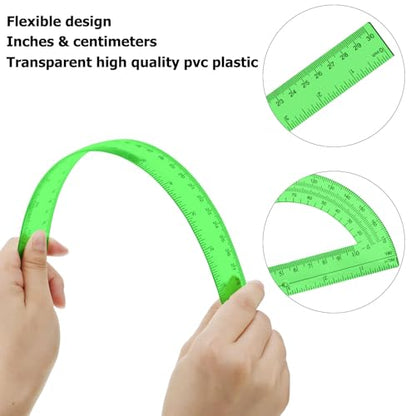 2 Packs 12 Inch Clear Ruler and 6 Inch Protractor Set,Green - color: Green
